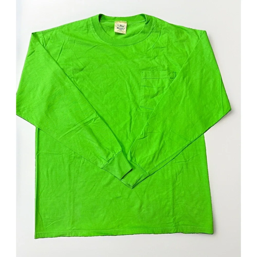 Vintage LL Bean By Russell Athletic Long Sleeve Pocket T-Shirt Green LG USA Made
